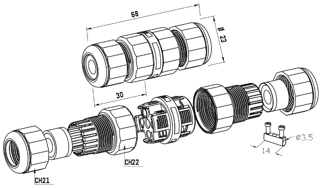 mini jonction electrique etanche TH391 plan