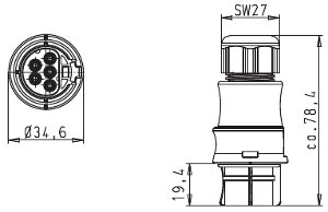 plan connecteur etanche rst 5 poles